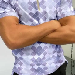 Clearance OUKU Men's Polo Shirt Golf Shirt Casual Daily Turndown Quarter Zip Short Sleeve Sports Fashion Argyle Zipper Quarter Zip Spring & Summer Regular Fit Sky Blue Light Purple Light Grey Polo Shirt