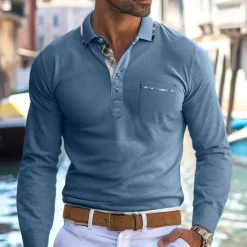 Discount OUKU Men's Polo Shirt Golf Shirt Work Casual Lapel Ribbed Polo Collar Short Sleeve Basic Modern Color Block Patchwork Button Spring & Summer Regular Fit Light Yellow Light Blue Lake blue Violet Ruby Red
