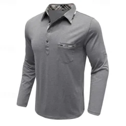 Discount OUKU Men's Polo Shirt Golf Shirt Work Casual Lapel Ribbed Polo Collar Short Sleeve Basic Modern Color Block Patchwork Button Spring & Summer Regular Fit Light Yellow Light Blue Lake blue Violet Ruby Red