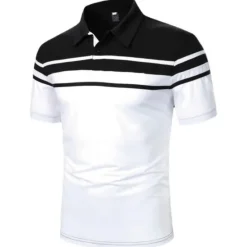 Sale OUKU Men's Polo Shirt Golf Shirt Outdoor Business Classic Short Sleeves Fashion Designer Color Block Striped Classic Style Summer Spring Regular Fit Black Navy Blue Blue Brown Green Gray Polo Shirt