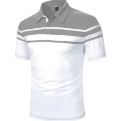 Sale OUKU Men's Polo Shirt Golf Shirt Outdoor Business Classic Short Sleeves Fashion Designer Color Block Striped Classic Style Summer Spring Regular Fit Black Navy Blue Blue Brown Green Gray Polo Shirt