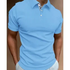 Best OUKU Men's Polo Shirt Golf Shirt Casual Sports Lapel Short Sleeve Fashion Basic Solid Color Plain Button Summer Regular Fit Yellow Pink Blue Green Polo Shirt