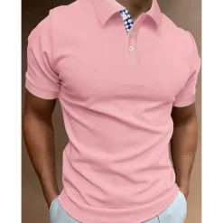 Best OUKU Men's Polo Shirt Golf Shirt Casual Sports Lapel Short Sleeve Fashion Basic Solid Color Plain Button Summer Regular Fit Yellow Pink Blue Green Polo Shirt