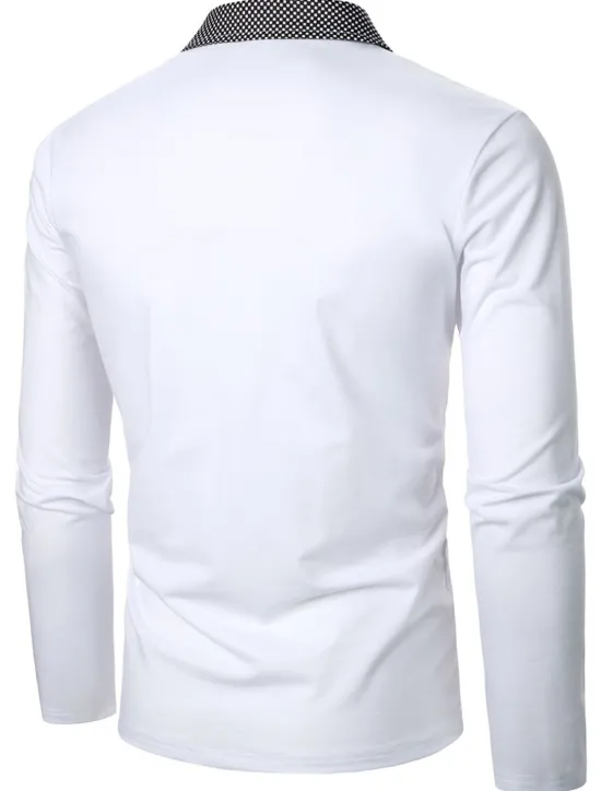 Hot OUKU Men's Polo Shirt Quarter Zip Polo Work Daily Wear Lapel Long Sleeve Fashion Comfortable Color Block Pocket Zip Up Summer Spring Regular Fit Polo Shirt White