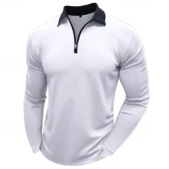Discount OUKU Men's Polo Shirt Quarter Zip Polo Street Vacation Quarter Zip Long Sleeve Fashion Basic Solid Color Pocket Spring & Fall Regular Fit Black White Burgundy Navy Blue Khaki Army Green Polo Shirt