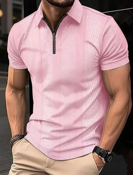 Online OUKU Men's Polo Shirt Work Street Turndown Short Sleeves Solid / Plain Color Basic Summer Loose Fit Black White Pink Light Brown khaki Polo Shirt