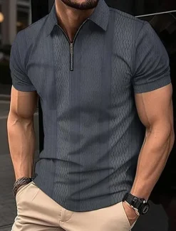 Online OUKU Men's Polo Shirt Work Street Turndown Short Sleeves Solid / Plain Color Basic Summer Loose Fit Black White Pink Light Brown khaki Polo Shirt