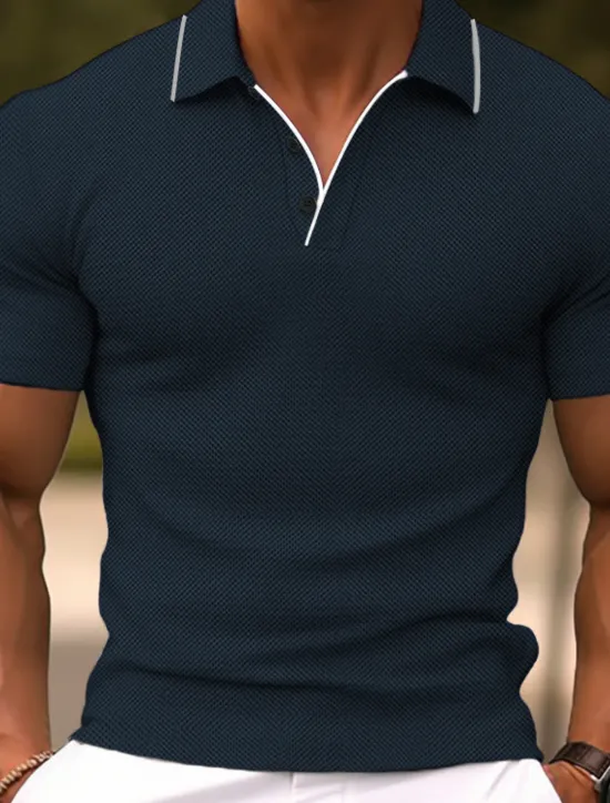 Discount OUKU Men's Polo Shirts Button Up Polos Casual Sports Lapel Short Sleeve Fashion Basic Plain Buttons Summer Regular Fit Light Green Dark Blue Light Blue Polo Shirts