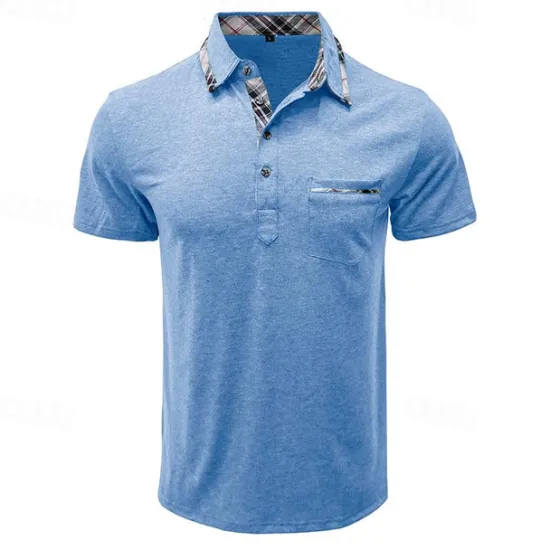 OUKU Men's Polo Shirts Golf Shirt Work Casual Lapel Ribbed Polo Collar Short Sleeve Basic Modern Color Block Patchwork Buttons Spring & Summer Regular Fit Light Blue Dark Gray Black Blue Green Khaki Polo