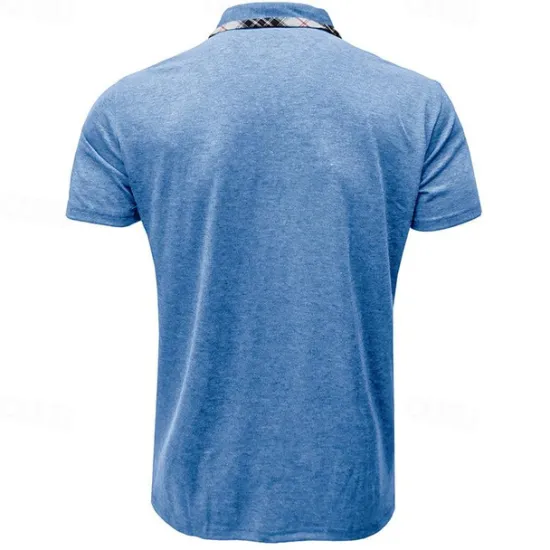 OUKU Men's Polo Shirts Golf Shirt Work Casual Lapel Ribbed Polo Collar Short Sleeve Basic Modern Color Block Patchwork Buttons Spring & Summer Regular Fit Light Blue Dark Gray Black Blue Green Khaki Polo
