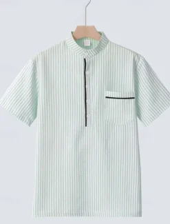 Hot OUKU Men's Polo Shirts Golf Shirt Outdoor Daily Wear Banded Collar Short Sleeve Fashion Hawaiian Stripe Pocket Summer Regular Fit Black Blue Sky Blue Green Apricot Polo Shirts