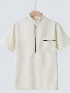 Hot OUKU Men's Polo Shirts Golf Shirt Outdoor Daily Wear Banded Collar Short Sleeve Fashion Hawaiian Stripe Pocket Summer Regular Fit Black Blue Sky Blue Green Apricot Polo Shirts