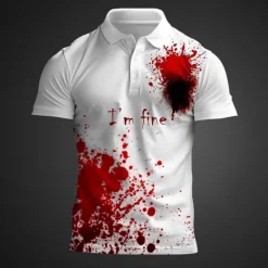 Online OUKU Men's Polo Shirts Golf Shirt Short Sleeve Polo Shirts Collared Shirts Casual Horror Streetwear Festival Wear Party Outfits Buttons 3D Print Summer Black White Red