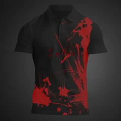Online OUKU Men's Polo Shirts Golf Shirt Short Sleeve Polo Shirts Collared Shirts Casual Horror Streetwear Festival Wear Party Outfits Buttons 3D Print Summer Black White Red