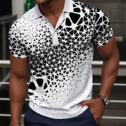 Best OUKU Men's Polo Shirts Golf Shirt Short Sleeve Polo Shirts Collared Shirts Casual Vacation Wear Formal Wear Festival Wear Buttons 3D Print Spring & Summer White