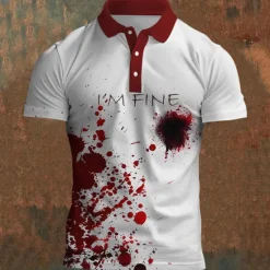 Discount OUKU Men's Polo Shirts Golf Shirt Short Sleeve Polo Shirts Collared Shirts Casual Horror Streetwear Festival Wear Party Outfits Buttons 3D Print Summer Spring Fall Black Red Blue