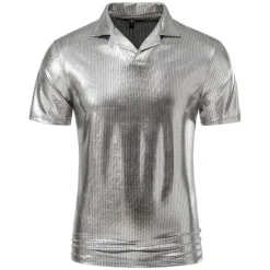 Hot OUKU Men's Polo Shirts Golf Shirt Club Cuban Collar Lapel Short Sleeve Casual Waves Novelty Button Front Spring & Summer Regular Fit Silver Black Gold Polo Shirts