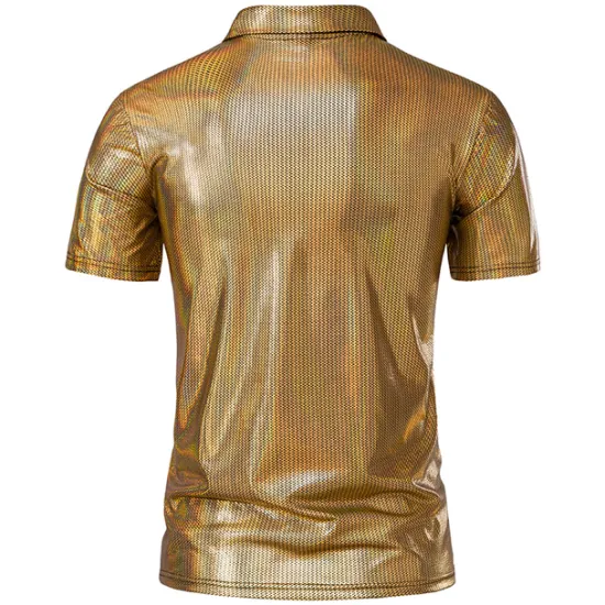 Hot OUKU Men's Polo Shirts Golf Shirt Club Cuban Collar Lapel Short Sleeve Casual Waves Novelty Button Front Spring & Summer Regular Fit Silver Black Gold Polo Shirts