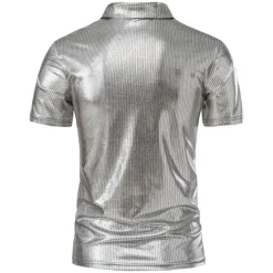 Hot OUKU Men's Polo Shirts Golf Shirt Club Cuban Collar Lapel Short Sleeve Casual Waves Novelty Button Front Spring & Summer Regular Fit Silver Black Gold Polo Shirts
