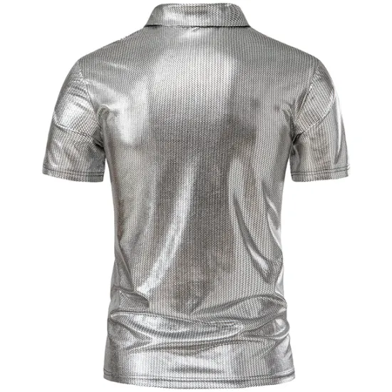 Hot OUKU Men's Polo Shirts Golf Shirt Club Cuban Collar Lapel Short Sleeve Casual Waves Novelty Button Front Spring & Summer Regular Fit Silver Black Gold Polo Shirts