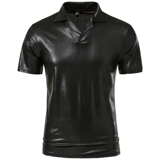 Hot OUKU Men's Polo Shirts Golf Shirt Club Cuban Collar Lapel Short Sleeve Casual Waves Novelty Button Front Spring & Summer Regular Fit Silver Black Gold Polo Shirts