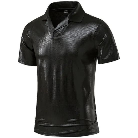 Hot OUKU Men's Polo Shirts Golf Shirt Club Cuban Collar Lapel Short Sleeve Casual Waves Novelty Button Front Spring & Summer Regular Fit Silver Black Gold Polo Shirts