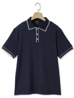Best OUKU Men's Polo Shirts Golf Shirt Holiday Lapel Ribbed Polo Collar Short Sleeve Basic Modern Color Block Patchwork Buttons Spring & Summer Regular Fit Light Blue White Burgundy Navy Blue Gray Polo Shirts