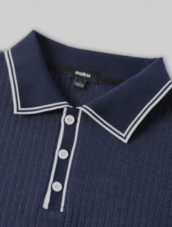 Best OUKU Men's Polo Shirts Golf Shirt Holiday Lapel Ribbed Polo Collar Short Sleeve Basic Modern Color Block Patchwork Buttons Spring & Summer Regular Fit Light Blue White Burgundy Navy Blue Gray Polo Shirts