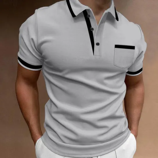 Clearance OUKU Men's Polo Shirts Golf Shirt Casual Sports Lapel Short Sleeve Fashion Basic Color Block Patchwork Front Pocket Summer Regular Fit White Red Navy Blue Blue Gray Polo Shirts