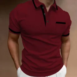 Clearance OUKU Men's Polo Shirts Golf Shirt Casual Sports Lapel Short Sleeve Fashion Basic Color Block Patchwork Front Pocket Summer Regular Fit White Red Navy Blue Blue Gray Polo Shirts