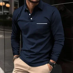 Hot OUKU Men's Polo Shirts Golf Shirt Casual Holiday Lapel Classic Long Sleeve Fashion Basic Plain Solid / Plain Color Buttons Summer Regular Fit claret Light Gray Dark-Gray Black White Pink Polo Shirts
