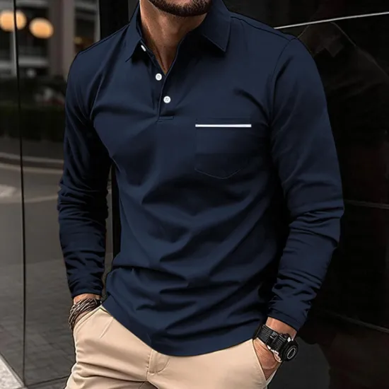 Hot OUKU Men's Polo Shirts Golf Shirt Casual Holiday Lapel Classic Long Sleeve Fashion Basic Plain Solid / Plain Color Buttons Summer Regular Fit claret Light Gray Dark-Gray Black White Pink Polo Shirts