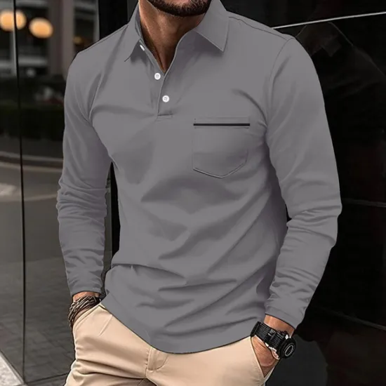 Hot OUKU Men's Polo Shirts Golf Shirt Casual Holiday Lapel Classic Long Sleeve Fashion Basic Plain Solid / Plain Color Buttons Summer Regular Fit claret Light Gray Dark-Gray Black White Pink Polo Shirts
