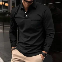 Hot OUKU Men's Polo Shirts Golf Shirt Casual Holiday Lapel Classic Long Sleeve Fashion Basic Plain Solid / Plain Color Buttons Summer Regular Fit claret Light Gray Dark-Gray Black White Pink Polo Shirts