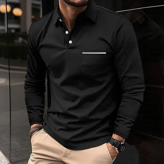 Hot OUKU Men's Polo Shirts Golf Shirt Casual Holiday Lapel Classic Long Sleeve Fashion Basic Plain Solid / Plain Color Buttons Summer Regular Fit claret Light Gray Dark-Gray Black White Pink Polo Shirts