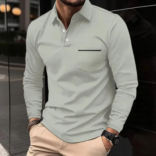 Hot OUKU Men's Polo Shirts Golf Shirt Casual Holiday Lapel Classic Long Sleeve Fashion Basic Plain Solid / Plain Color Buttons Summer Regular Fit claret Light Gray Dark-Gray Black White Pink Polo Shirts