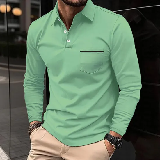 Hot OUKU Men's Polo Shirts Golf Shirt Casual Holiday Lapel Classic Long Sleeve Fashion Basic Plain Solid / Plain Color Buttons Summer Regular Fit claret Light Gray Dark-Gray Black White Pink Polo Shirts
