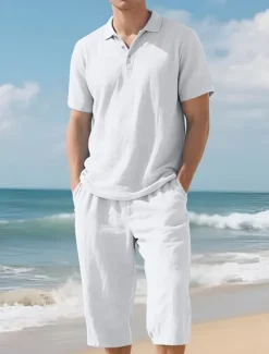 OUKU Men's Polo Shirts Golf Shirt Outdoor Daily Wear Lapel Short Sleeve Fashion Hawaiian Plain 2 Piece Summer Regular Fit Black White Navy Blue Khaki Army Green Light Sky Blue Polo Shirts