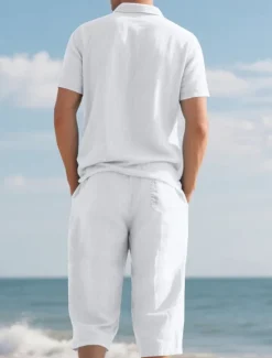 OUKU Men's Polo Shirts Golf Shirt Outdoor Daily Wear Lapel Short Sleeve Fashion Hawaiian Plain 2 Piece Summer Regular Fit Black White Navy Blue Khaki Army Green Light Sky Blue Polo Shirts