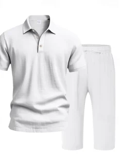 OUKU Men's Polo Shirts Golf Shirt Outdoor Daily Wear Lapel Short Sleeve Fashion Hawaiian Plain 2 Piece Summer Regular Fit Black White Navy Blue Khaki Army Green Light Sky Blue Polo Shirts