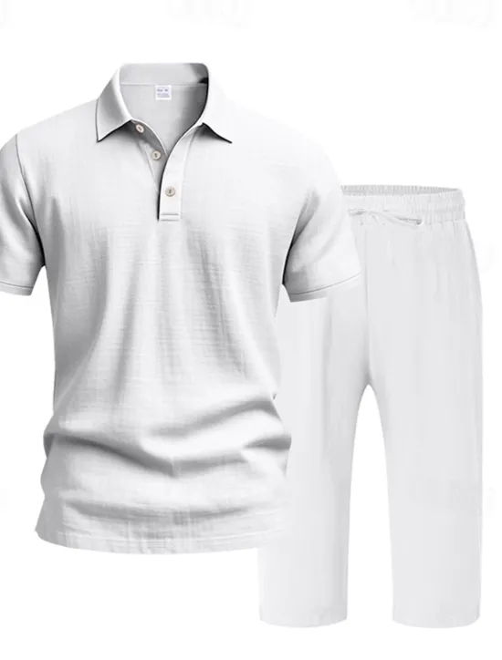 OUKU Men's Polo Shirts Golf Shirt Outdoor Daily Wear Lapel Short Sleeve Fashion Hawaiian Plain 2 Piece Summer Regular Fit Black White Navy Blue Khaki Army Green Light Sky Blue Polo Shirts