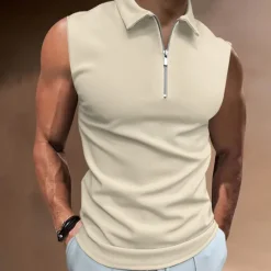Hot OUKU Men's Polo Shirts Golf Shirt Casual Holiday Lapel Quarter Zip Sleeveless Fashion Basic Plain Quarter Zip Summer Regular Fit White Dark Navy Blue Sky Blue Dark Green Brown Polo Shirts