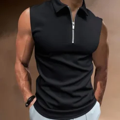 Hot OUKU Men's Polo Shirts Golf Shirt Casual Holiday Lapel Quarter Zip Sleeveless Fashion Basic Plain Quarter Zip Summer Regular Fit White Dark Navy Blue Sky Blue Dark Green Brown Polo Shirts