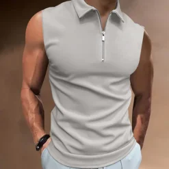 Hot OUKU Men's Polo Shirts Golf Shirt Casual Holiday Lapel Quarter Zip Sleeveless Fashion Basic Plain Quarter Zip Summer Regular Fit White Dark Navy Blue Sky Blue Dark Green Brown Polo Shirts