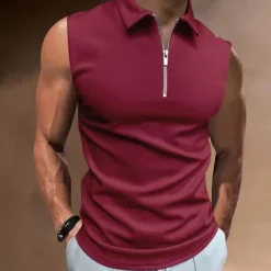 Hot OUKU Men's Polo Shirts Golf Shirt Casual Holiday Lapel Quarter Zip Sleeveless Fashion Basic Plain Quarter Zip Summer Regular Fit White Dark Navy Blue Sky Blue Dark Green Brown Polo Shirts