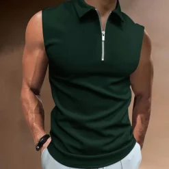 Hot OUKU Men's Polo Shirts Golf Shirt Casual Holiday Lapel Quarter Zip Sleeveless Fashion Basic Plain Quarter Zip Summer Regular Fit White Dark Navy Blue Sky Blue Dark Green Brown Polo Shirts