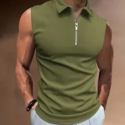 Hot OUKU Men's Polo Shirts Golf Shirt Casual Holiday Lapel Quarter Zip Sleeveless Fashion Basic Plain Quarter Zip Summer Regular Fit White Dark Navy Blue Sky Blue Dark Green Brown Polo Shirts