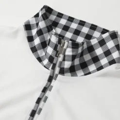 OUKU Men's Polo Shirts Quarter Zip Polo Vacation Work Lapel Long Sleeve Fashion Comfortable Color Block Plaid / Check Zip Up Spring & Fall Regular Fit Black Orange Polo Shirts