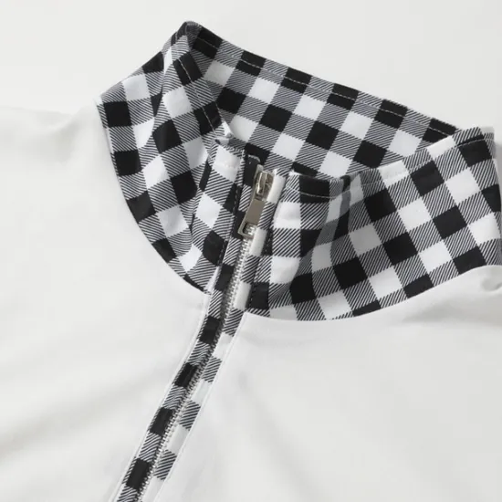 OUKU Men's Polo Shirts Quarter Zip Polo Vacation Work Lapel Long Sleeve Fashion Comfortable Color Block Plaid / Check Zip Up Spring & Fall Regular Fit Black Orange Polo Shirts