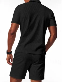 Hot OUKU Men's Polo Shirts Quarter Zip Polo Outdoor Daily Wear Lapel Short Sleeve Fashion Hawaiian Plain 2 Piece Summer Regular Fit Black White Navy Blue Royal Blue Green Khaki Polo Shirts